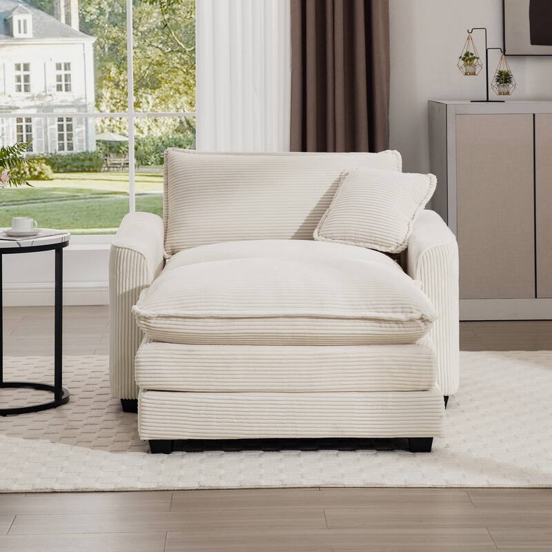 GDFStudio - Thaddeus Corduroy Single Deep Seat Sofa with Footstool and Pillow