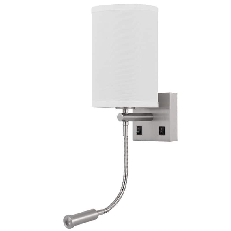 Liam 25 Inch Modern Wall Lamp, Hardback Fabric Shade, 1 LED, Metal, Silver