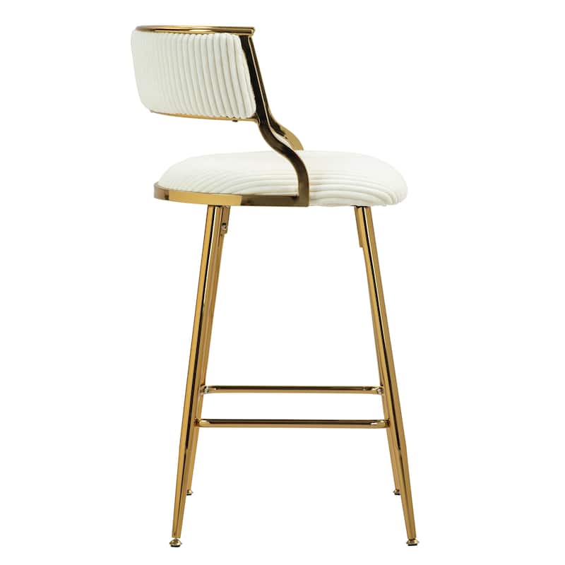 Corduroy Upholstered Bar Stools Set of 2 with Gold Metal Frame