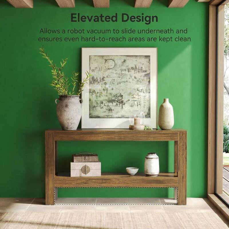 Brown MDF Console Table with 2-Tier Shelf and Rustic Entryway Design - 62.99” L x 13.78” W x 33.46” H