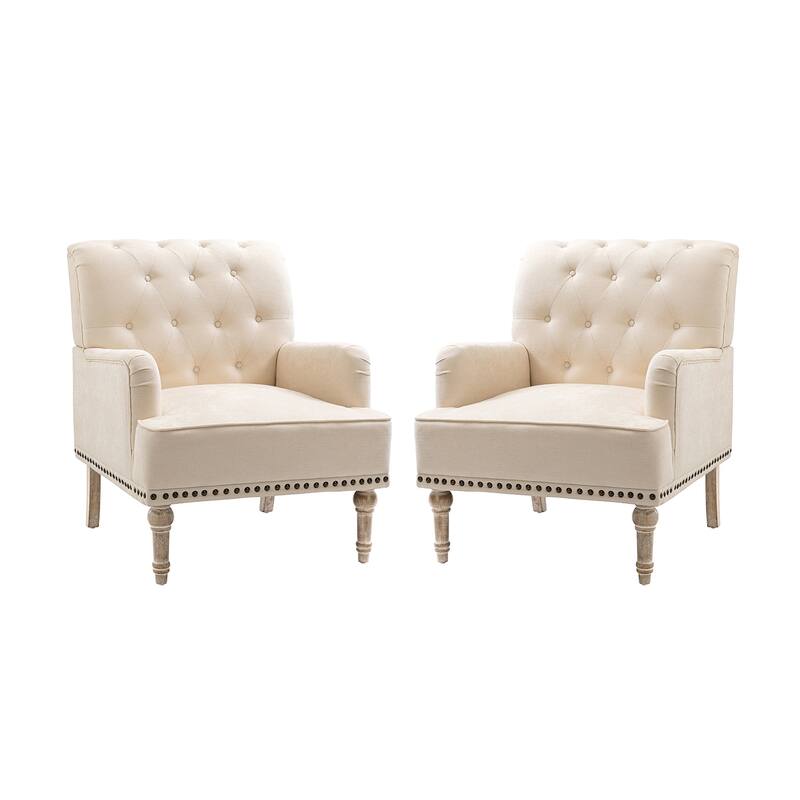 Geltrude Traditional Upholstered Accent Chair with Button Tufted Back Set of 2 by HULALA HOME