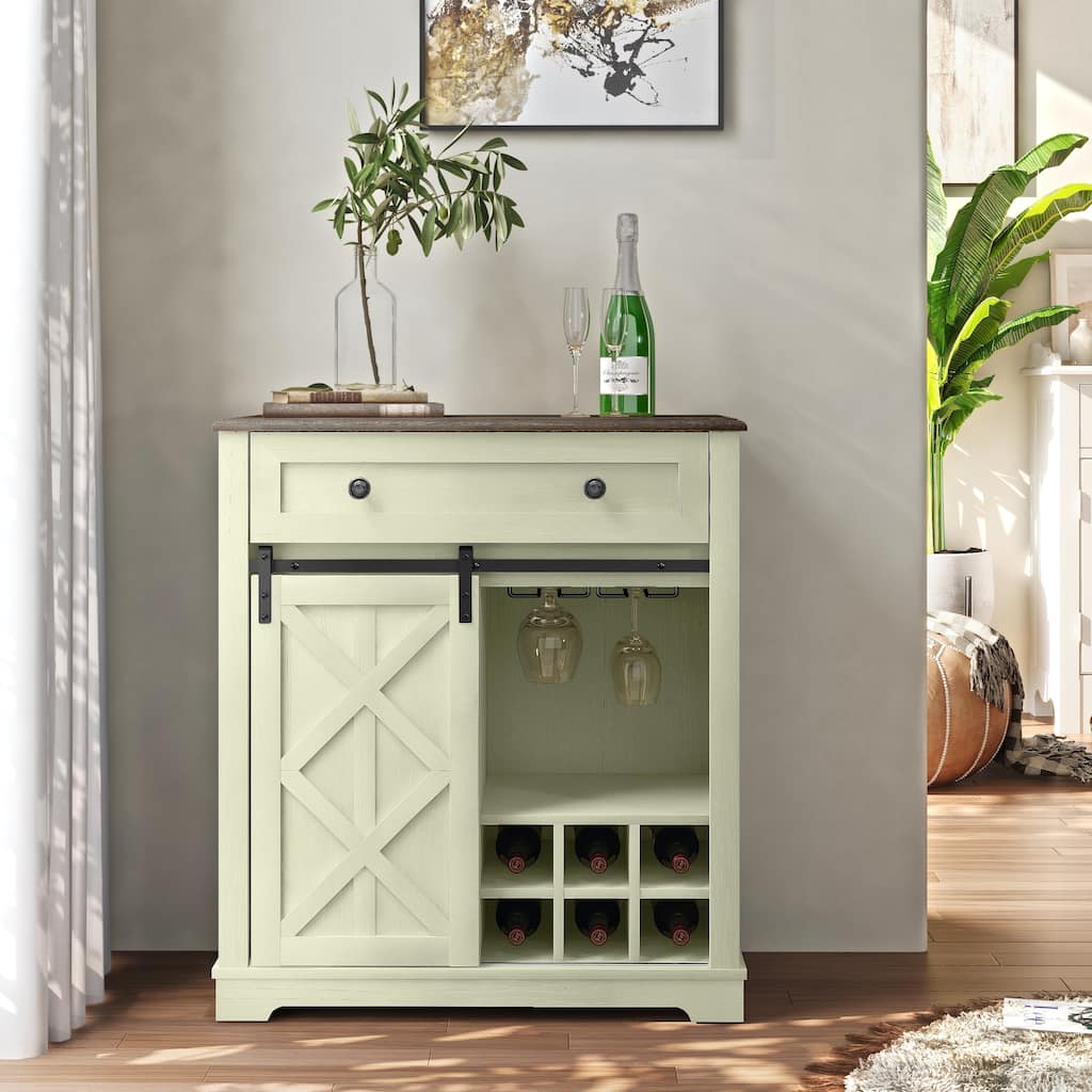 Rustic Chic Wine Cabinet with Glass Holder & Wine Rack - 32" in Width