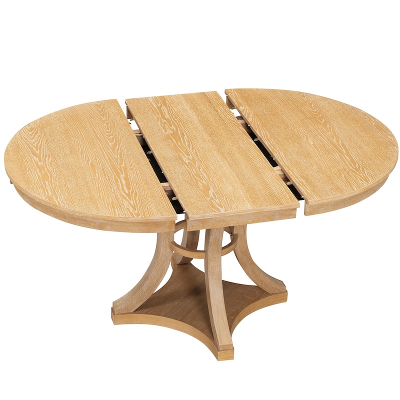 GDFStudio - Farmhouse 5-Piece Extendable Round Dining Table Set with 4 Upholstered Chairs