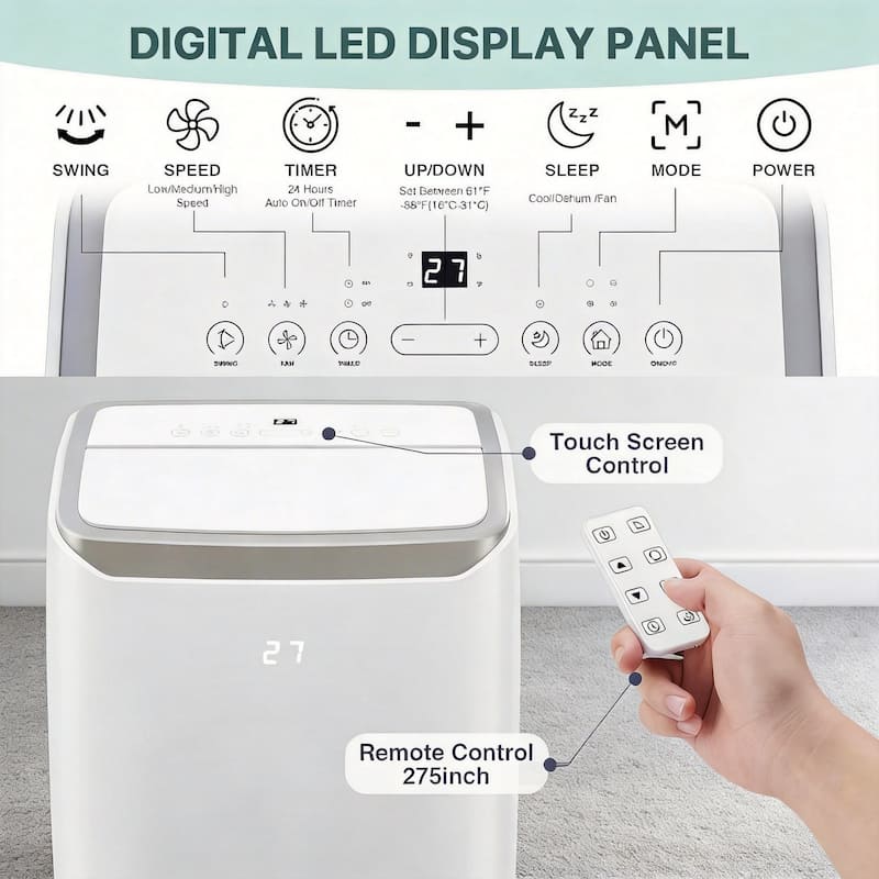 12,000 BTU Portable Air Conditioner, Cools up to 550 sq. ft., with Remote Control