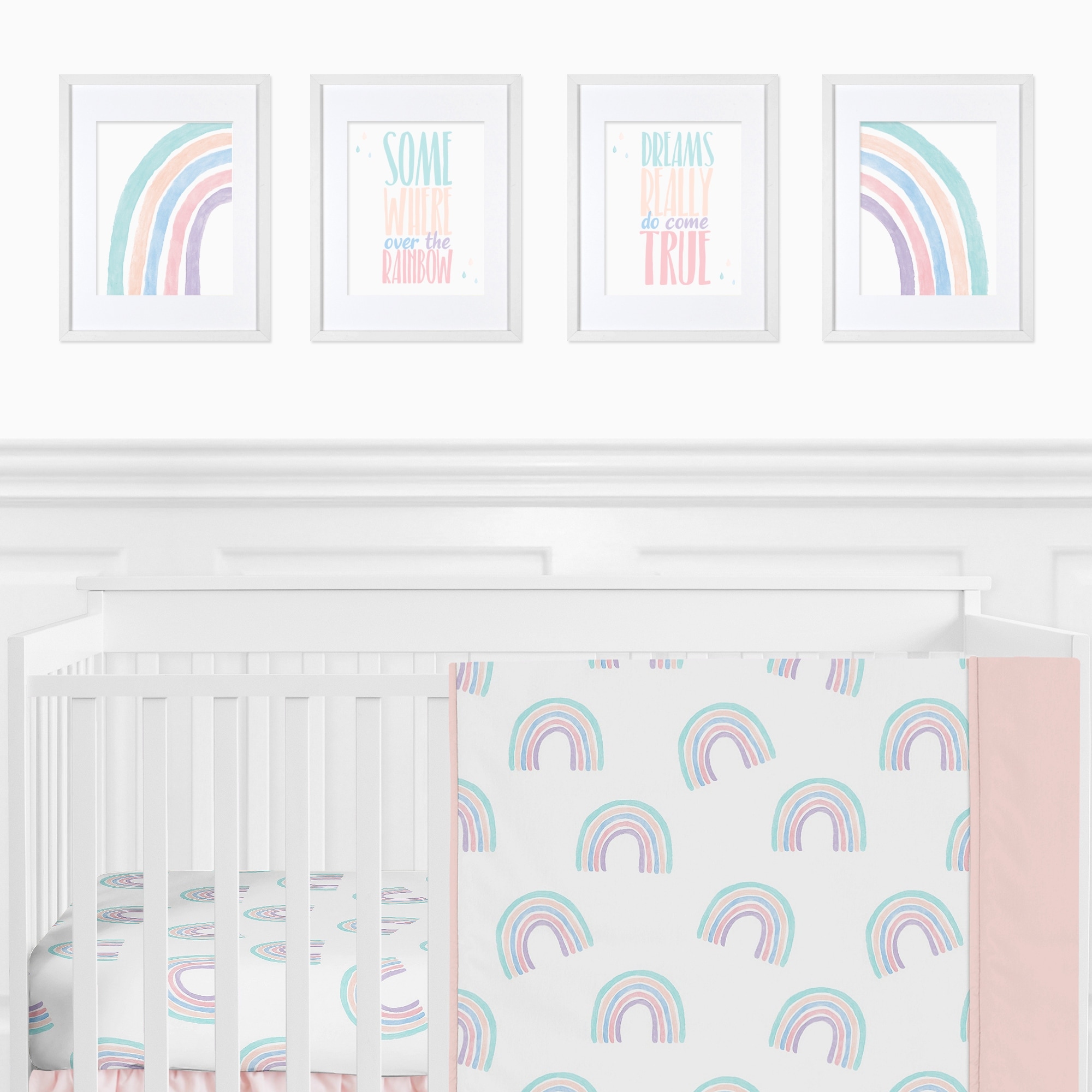 Pastel Rainbow Collection Wall Decor Art Prints (Set of 4) Blush Pink  Purple Teal Blue White Over the Rainbow Bed Bath  Beyond 30648986