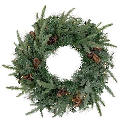 24" Pre-Lit Artificial Mixed Pine and Pine Cone Christmas Wreath