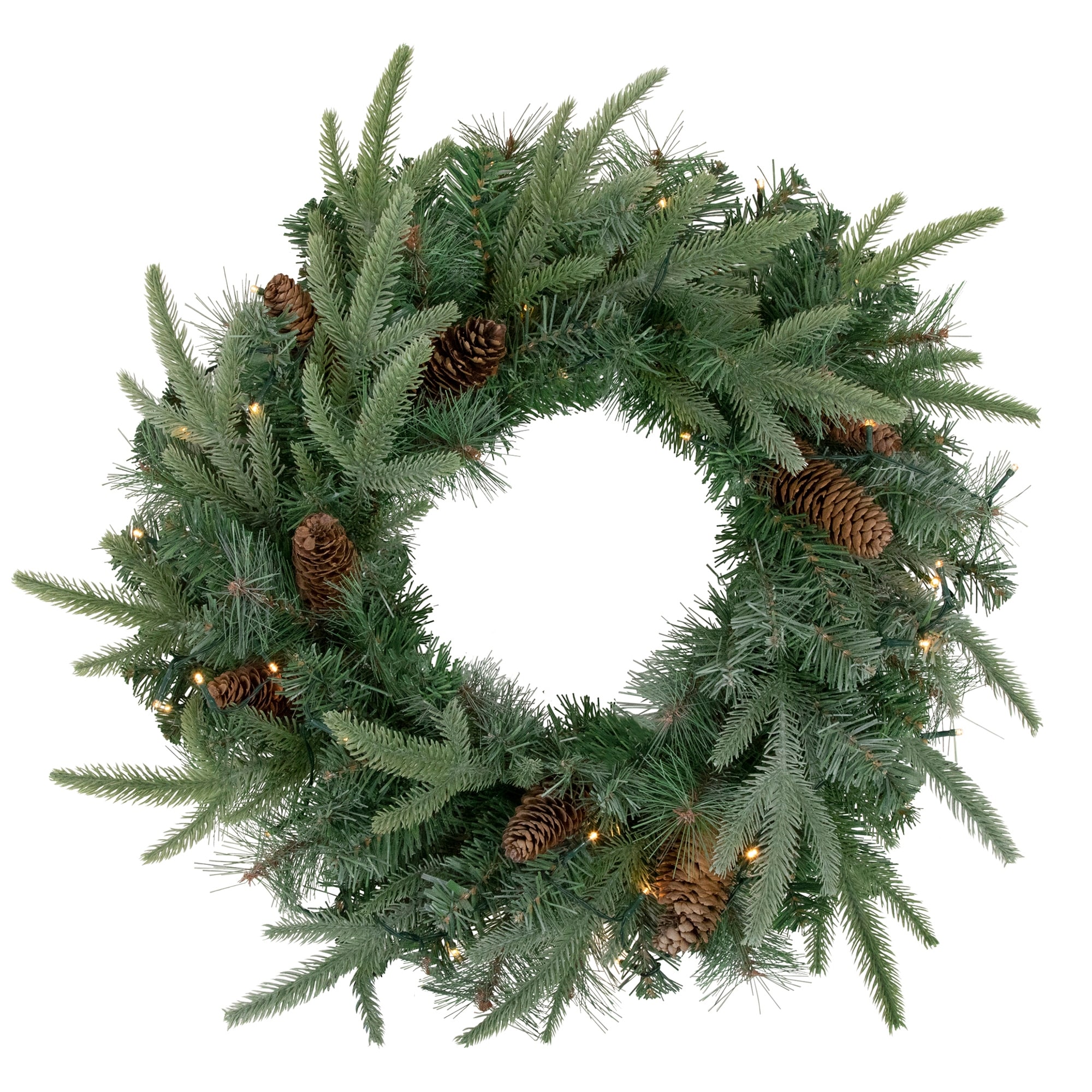 24" Pre-Lit Artificial Mixed Pine and Pine Cone Christmas Wreath