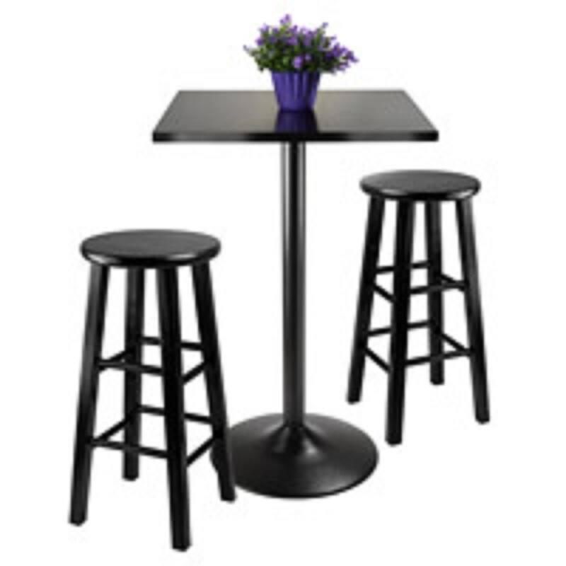 3 Black Dining Set Square Table Top Two Wood Stool 34.50"