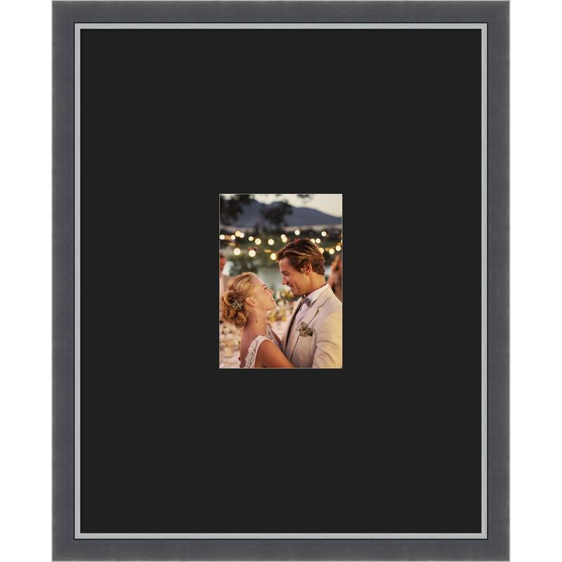 Eva Black Silver Thin Framed Picture Frame, Photo Frame - 16x20 Matted Black 5x7