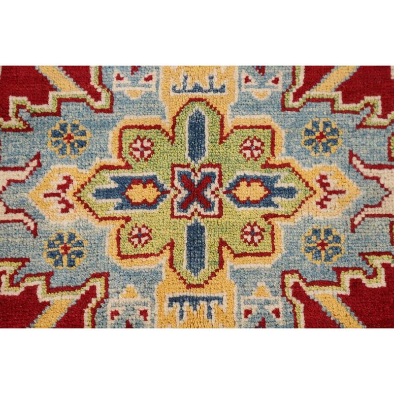 Traditional Kazak Oriental Area Rug Hand-Knotted Red Wool Carpet - 4'2" x 6'5"