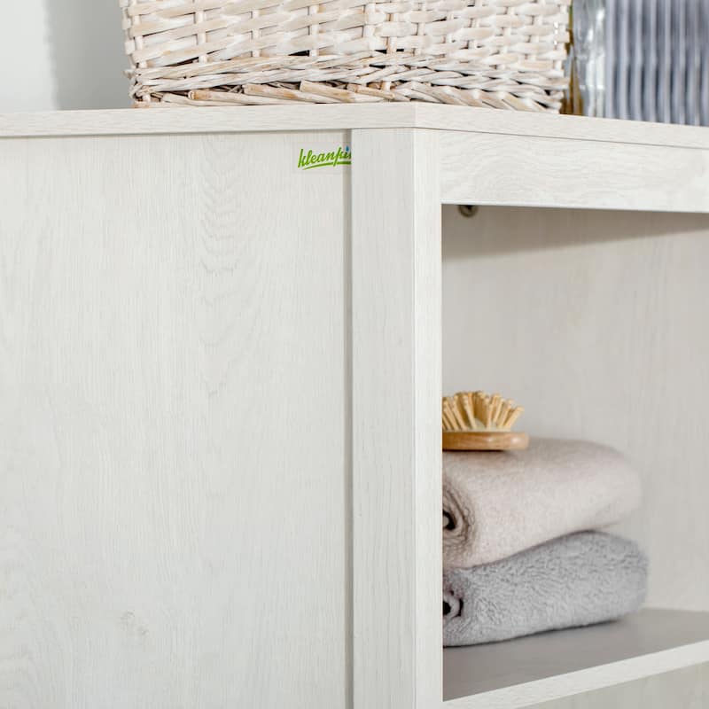 kleankin Tall Bathroom Storage Cabinet with 3 Tier Shelf, Glass Door Cupboard, Freestanding Linen Tower with Adjustable Shelves