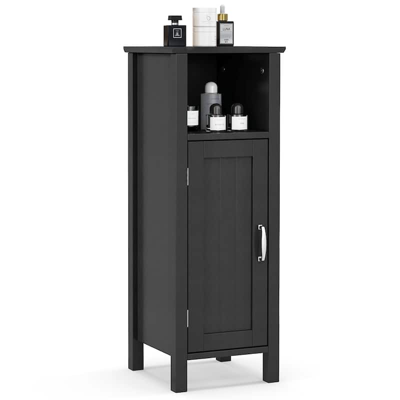Gymax Bathroom Storage Organizer Narrow Floor Cabinet w/ 2-Tier - Black