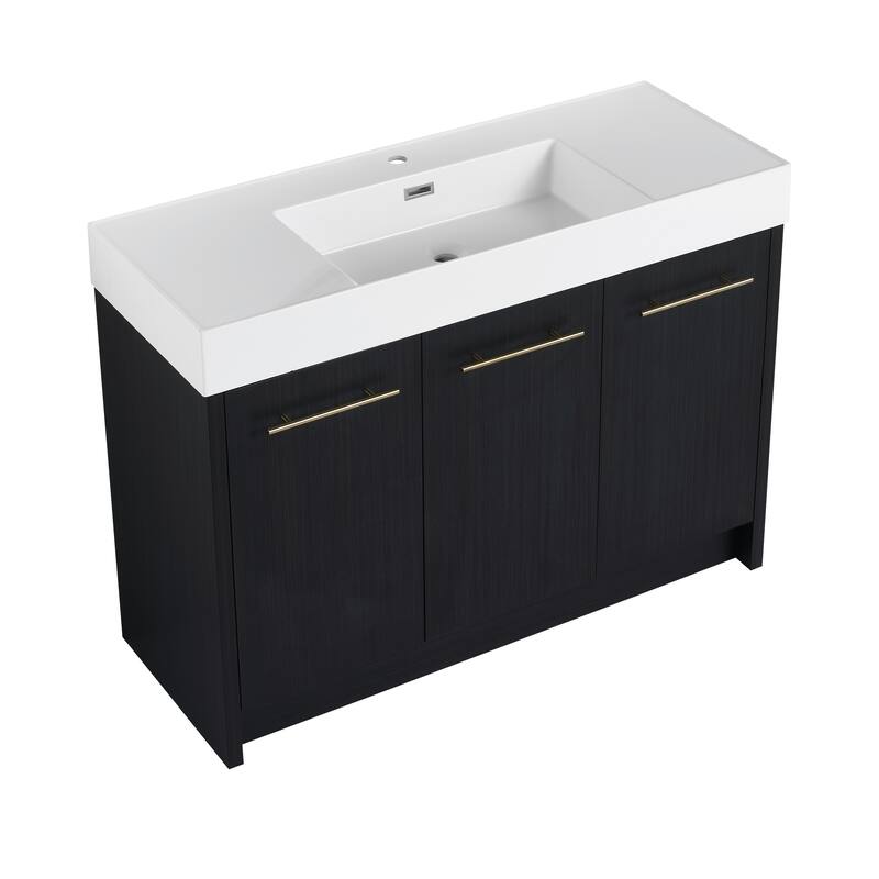 24" Bathroom Vanity with Resin Sink, Soft Close Hinges, Adjustable Storage, Black Chestnut Color, Freestanding Cabinet