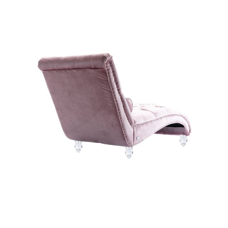Velvet Tufted Chaise Lounge Chair Ergonomic S Shape Recliner with Pillow, Nailhead Trim and Acrylic Legs for Indoor Use