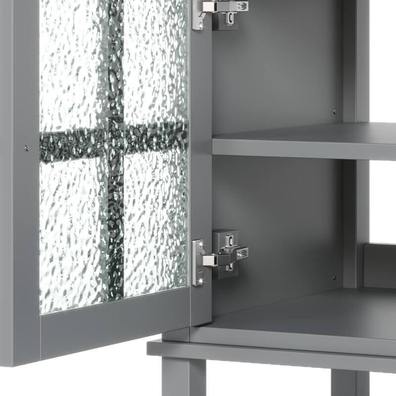 36" Storage Cabinet for Bathroom Vanity with Sink, Textured Glass Doors, Open Shelf, Silver Metal Knobs and Adjustable Shelf