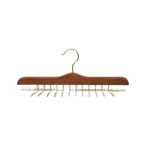 Walnut Wood 24 Clip Tie Hanger, 17" Length X 3/4" Thick, Brass Hardware 1 Hanger