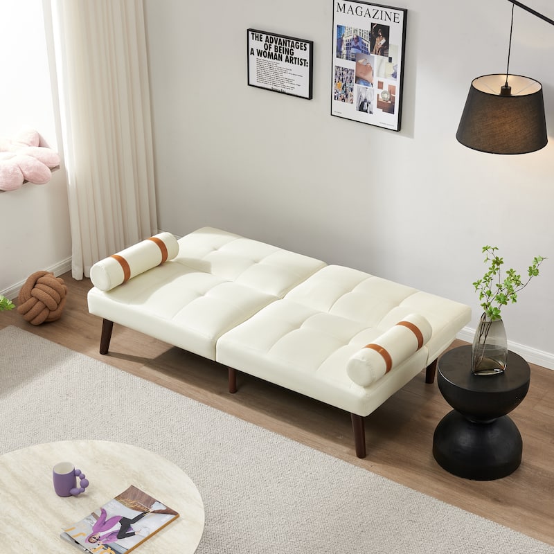 Convertible Sofa Bed Futon with Solid Wood Legs Linen Fabric