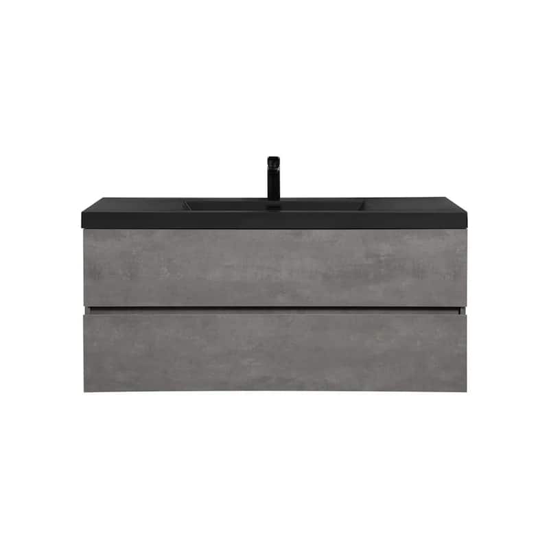 RupheonD 36" 48" Cement Grey Bathroom Vanity with Black Quartz Top - 48 in. Vanity
