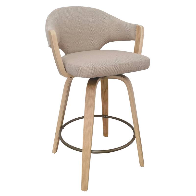 Modern Fabric and Bentwood 26" Counter Stool with Swivel, Set of 2 - Natural
