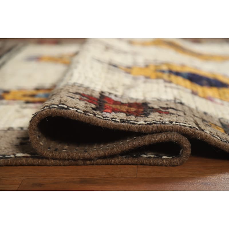Geometric Moroccan Oriental Rug Handmade Beige Wool Carpet - 4'0" x 5'8"