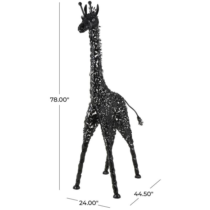 Metal Giraffe Indoor Outdoor Tall Garden Sculpture - Black - Roche River Decor