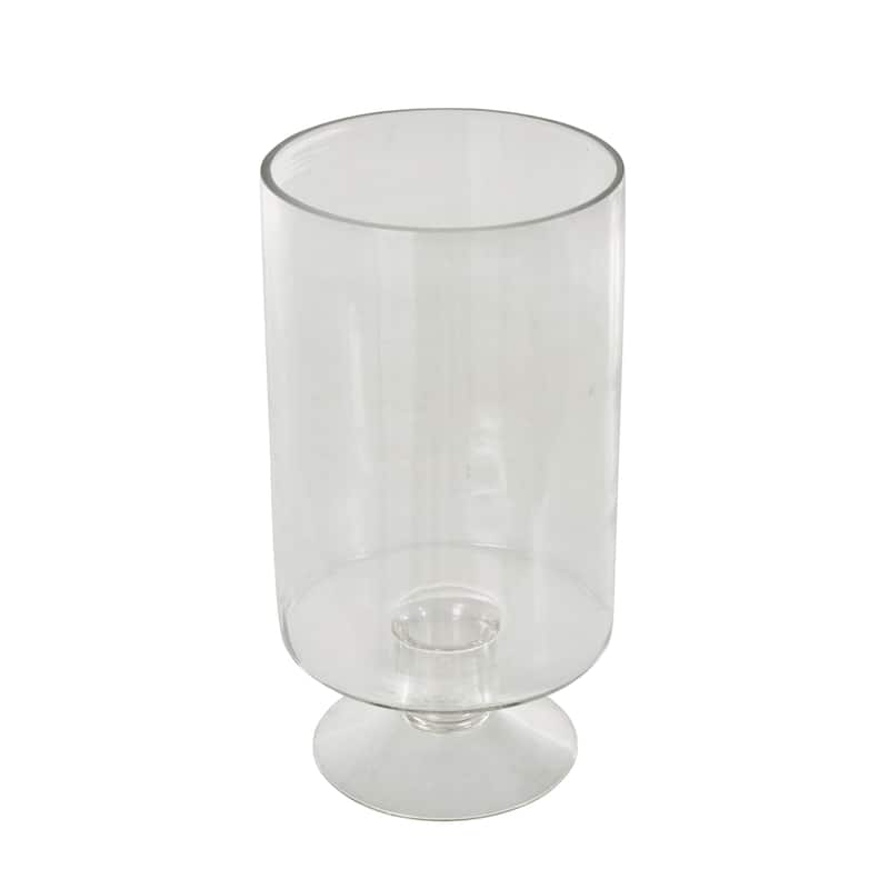 Glass Wide Candle Holder with Elevated Base - Clear - Roche River Decor - 6"W x 6"L x 11"H