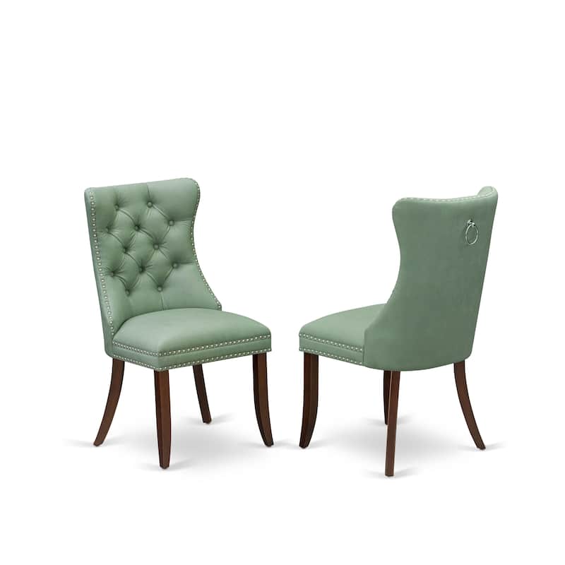 East West Furniture Dining Table Set Includes a Round Kitchen Table and Upholstered Chairs, Mahogany (Pieces Options)