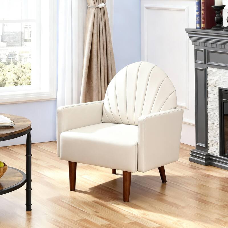 Contemporary Shell-shaped Amchair with Upholstery and Wooden Legs, Suitable for Living Rooms