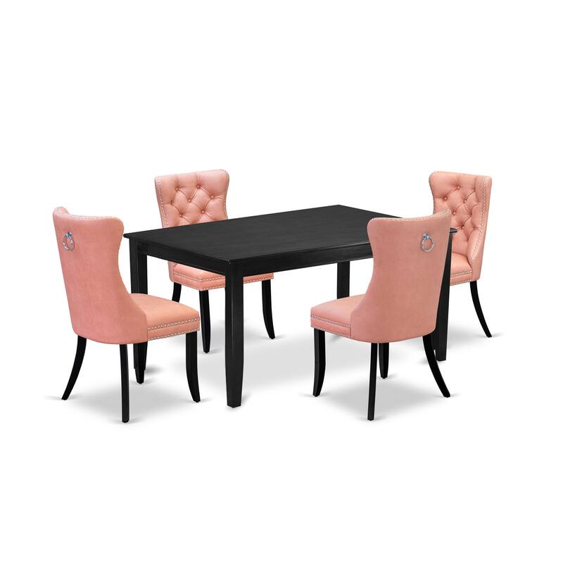 East West Furniture Kitchen Table Set Contains a Rectangle Dining Table and Upholstered Chairs, Black (Pieces Options)