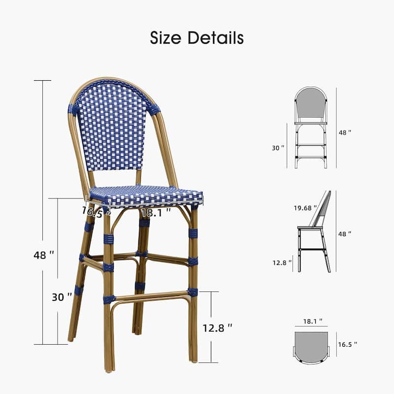 PURPLE LEAF White Print Finish Patio Bar Chairs with Back Rattan Bar Chairs French Bistro Set for Kitchen Outdoor Counter Stool