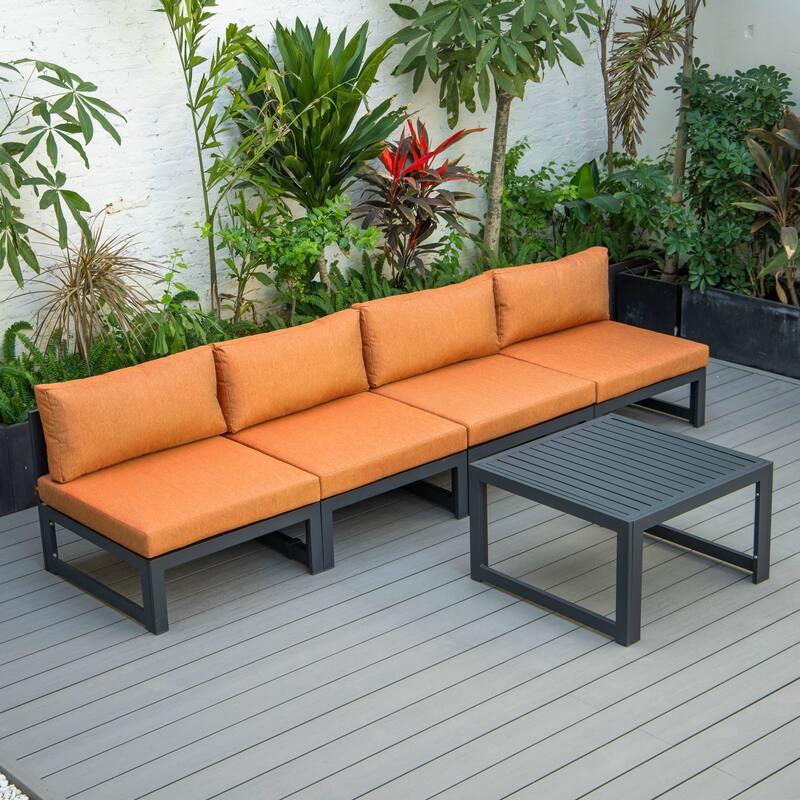 Chelsea 5-Piece Modern Armless Patio Sectional and Coffee Table for Patio Garden Summer Yard Porch