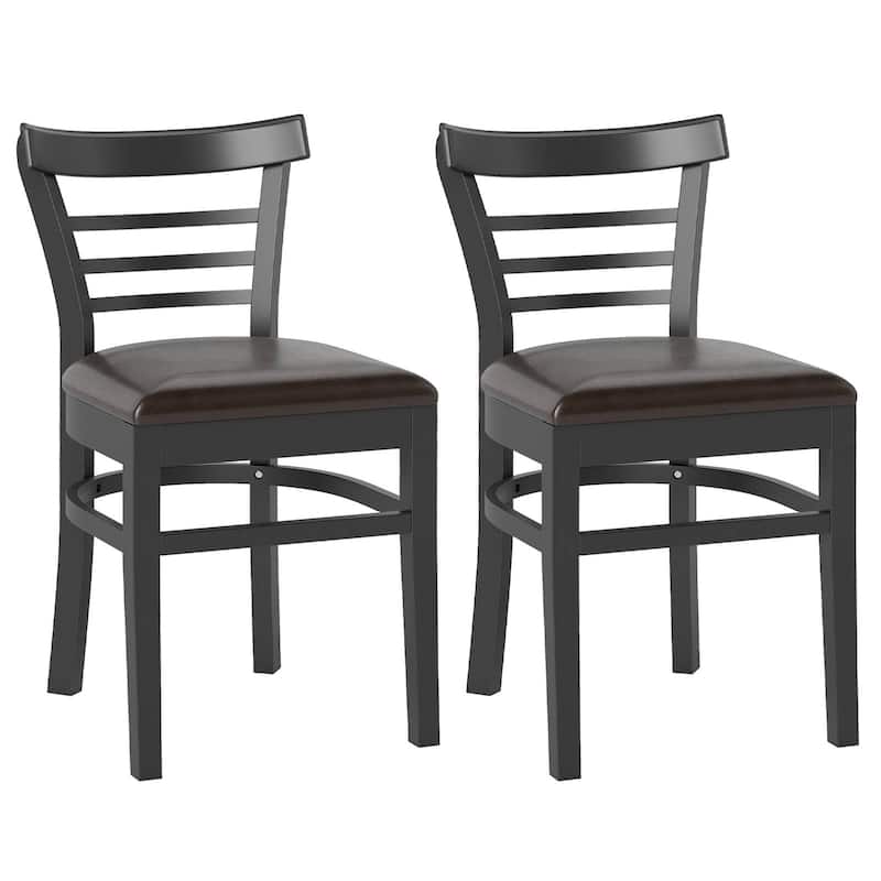 Gymax Modern Dining Chair Set of 2 Upholstered Kitchen Chair w/Rubber - Black