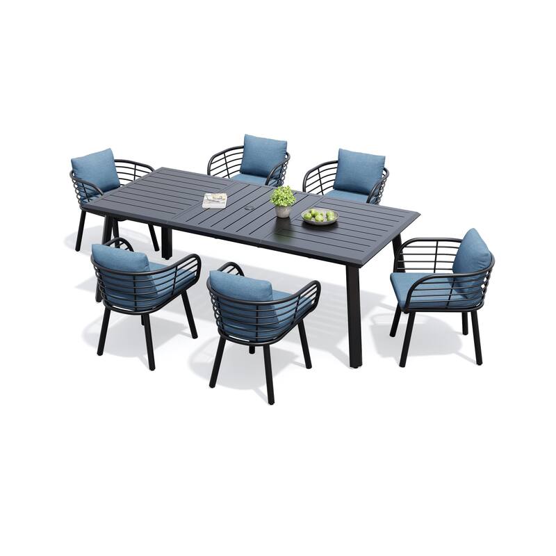 7/9-Piece Set Outdoor Aluminum Dining Table and Dining Chairs with Sunbrella Fabric Cushion