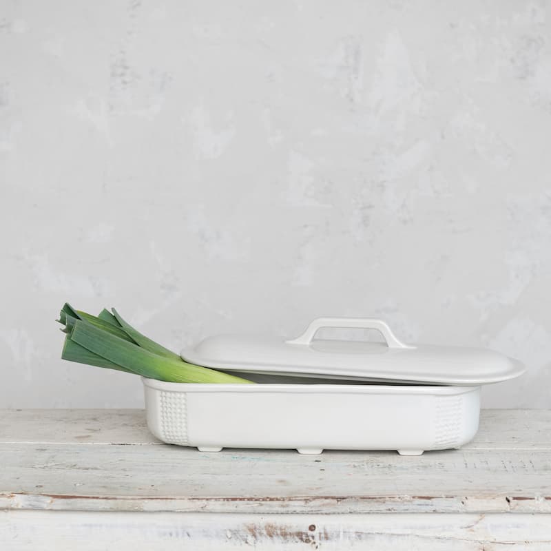 Debossed Stoneware Baking Dish with Lid - 16.3"L x 5.8"W x 6.3"H