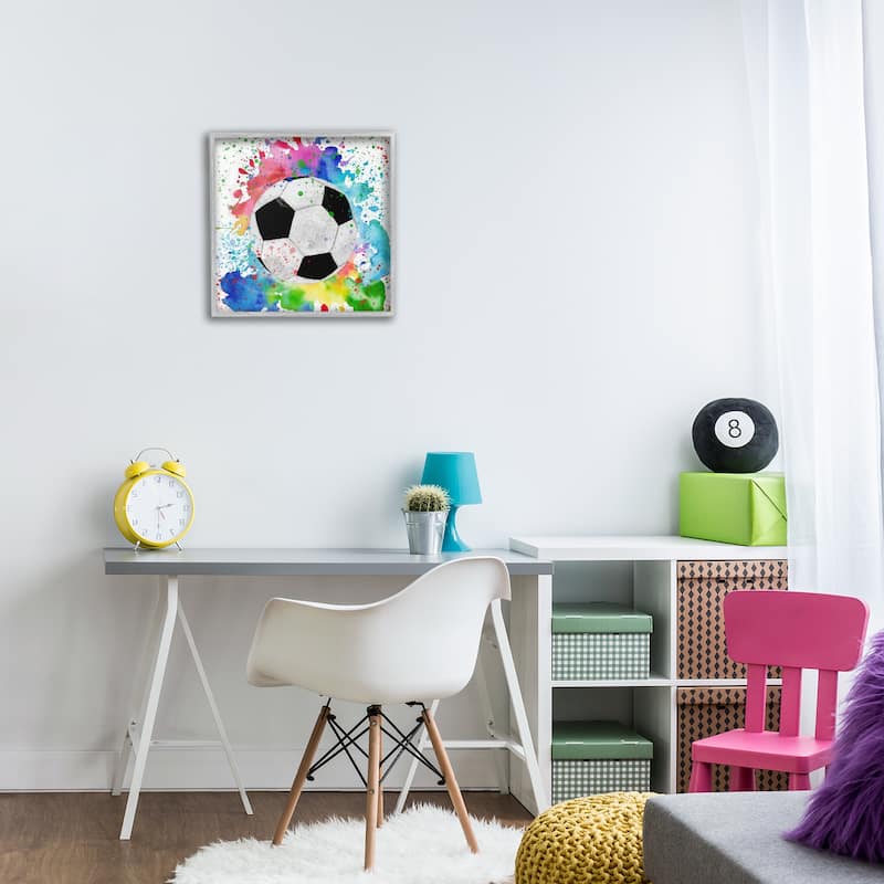 Stupell Vivid Splash & Soccer Ball Framed Giclee Art Design By Kim Allen
