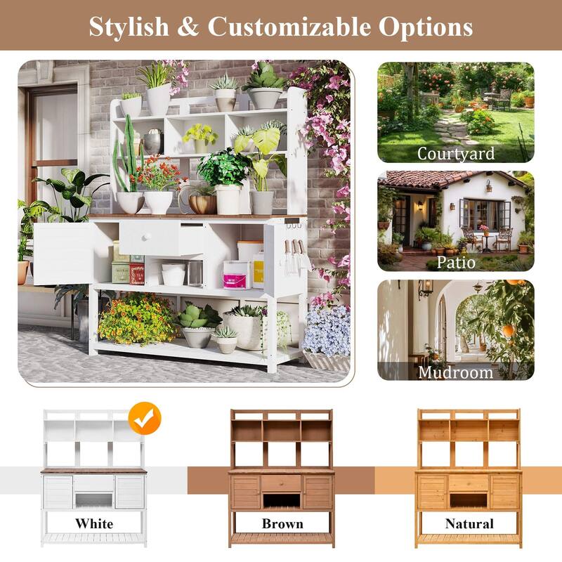 50.2'' Fir Wood Potting Bench with Hutch