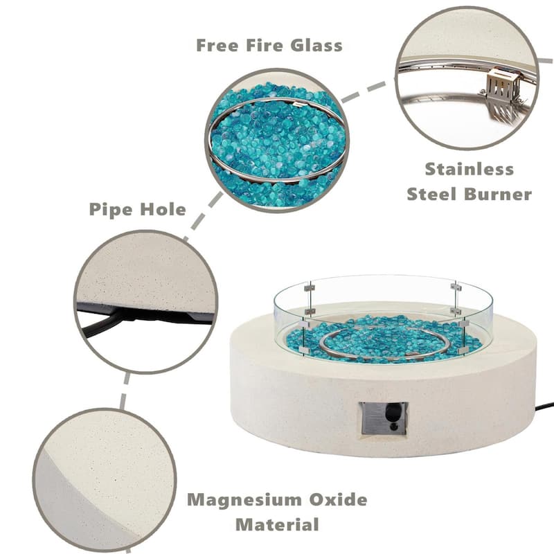 COSIEST 42'' Outdoor Round Propane Fire Pit w Wind Guard and Fire Glass