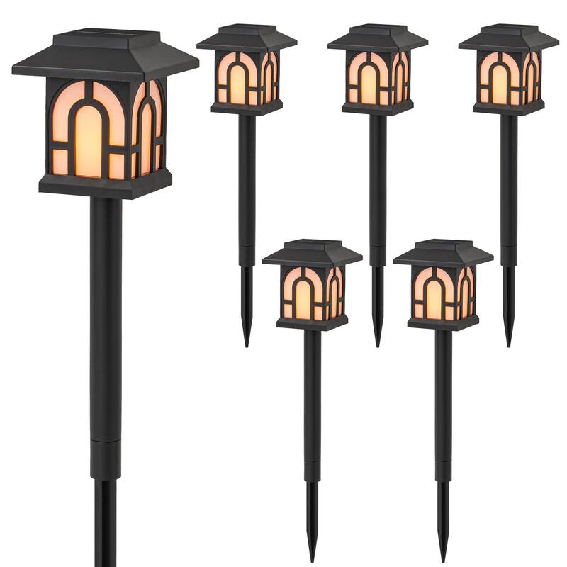 C Cattleya Black Solar Flickering Flame LED Outdoor Path Lights - 6-Pack