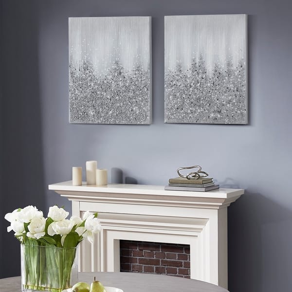 Madison Park Glimmer Heavily Embellished 2-piece Canvas Wall Art Set (Set of 2) - Silver