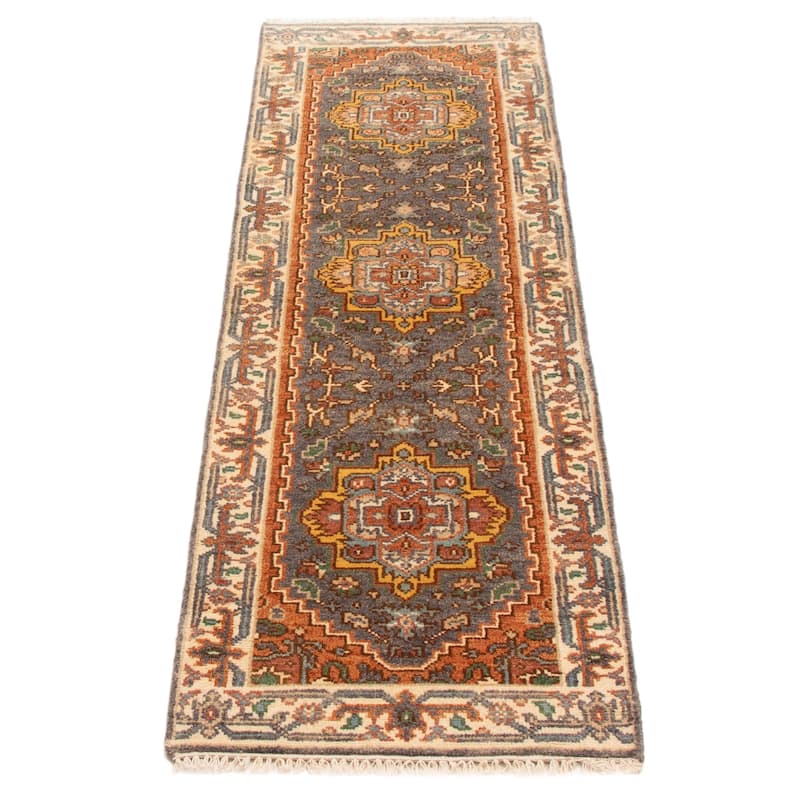 ECARPETGALLERY Hand-knotted Serapi Heritage Grey Wool Rug - 2'4 x 7'9