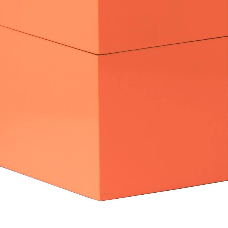 Neo 14, 11 Inch Set of 2 Decorative Boxes, Geometric Metal Accents, Orange