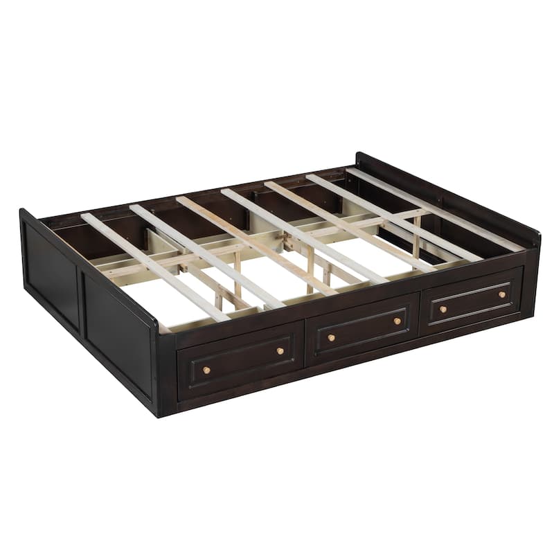 Open Frame Wooden Platform Bed Queen Size 6 Drawers