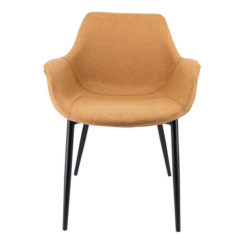 Markley Mid-Century Modern Upholstered Distressed Leather Dining Chair with Comfy Curved Seat & Strong Powder-Coated Metal Legs