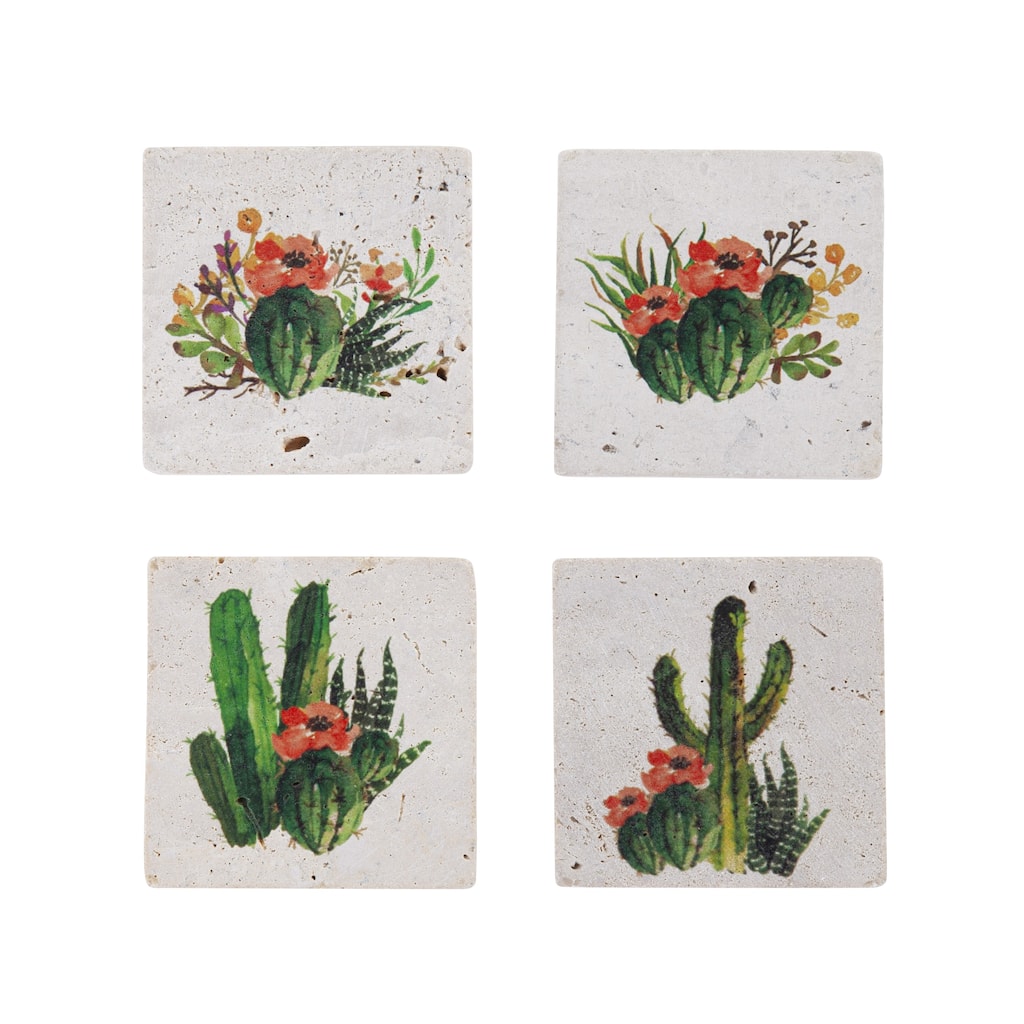 Paseo Road by HiEnd Accents Cactus Bloom Coaster Set, 4PC - 4"x4"