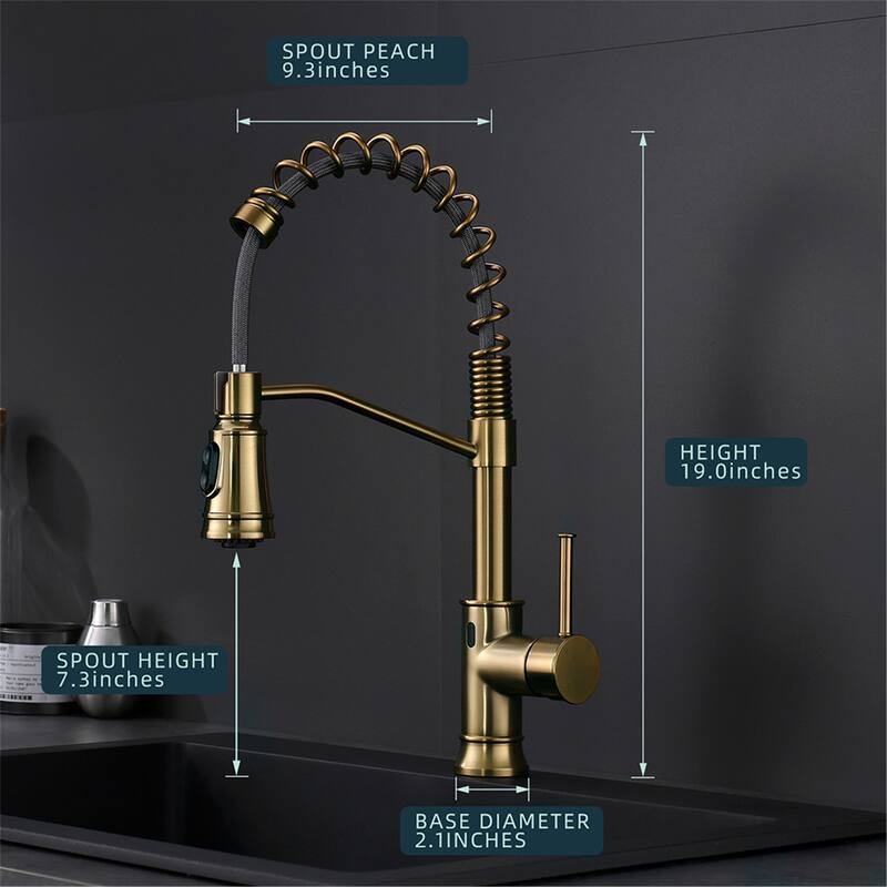 Gold Touchless Kitchen Sink Faucet with Pull Down Sprayer