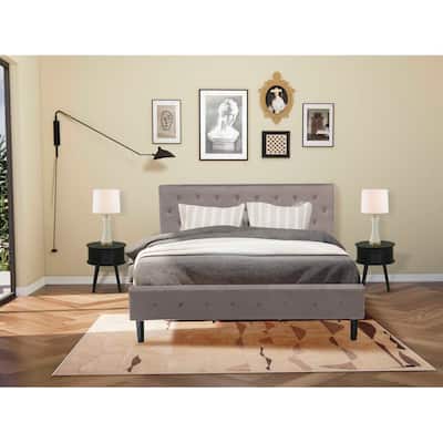 3-Piece Bed Set - Velvet Upholstered Bed Frame & Nightstand - Modern Button Tufted Design
