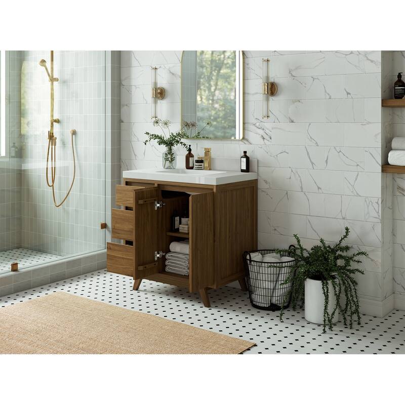 Willow Collections 36 in. W x 22 in. D Madison Teak Center Sink Bathroom Vanity with Countertop