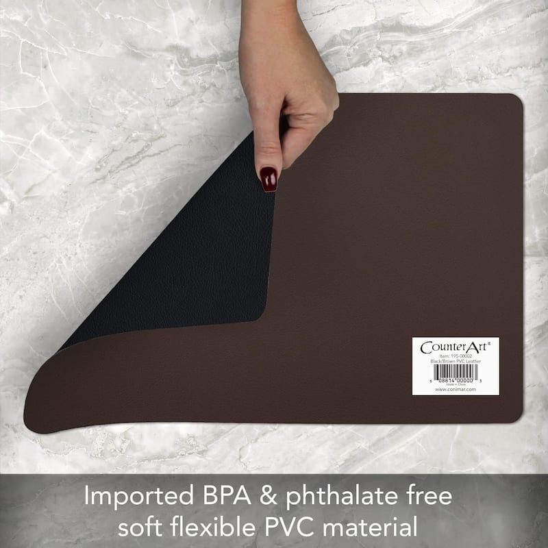 Black/Brown Reversible Faux Leather Flexible Placemat 4 Pack Easy to Clean, BPA Free