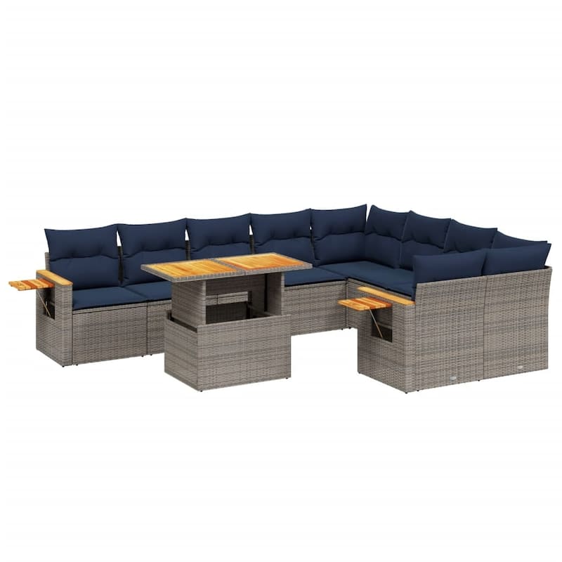 vidaXL Patio Sofa Set with Cushions Outdoor Furniture 10 Piece Poly Rattan - 21.7 x 24.4 x 27.2