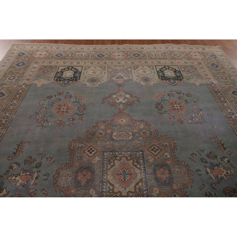 Over-Dyed Tabriz Persian Vintage Rug Hand-Knotted Blue Wool Carpet - 9'4"x 12'10"